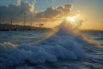 Nice times to see waves at the seaport. This is seaport from Turkey