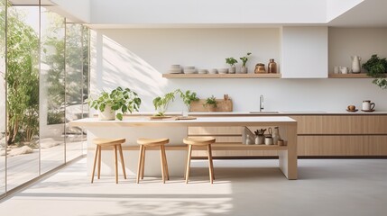 Serene Zen Kitchen: Minimalist Design Blended with Organic Elegance