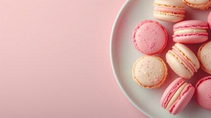 A minimalist composition of pastel-colored macarons on a white plate