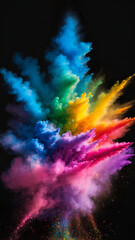 LGBT+ Explosion: Abstract Pride-Colored Powder Burst with Isolated Splatter - Rainbow Smoke Particles and Explosive Vibrancy for Inclusive Designs, Celebrations, and Colorful Backgrounds