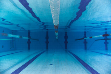 Underwater photo of a sports pool without people.
