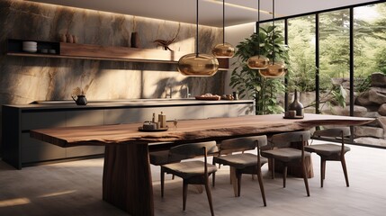 Fototapeta na wymiar Serene Zen Kitchen: Minimalist Design Blended with Organic Elegance