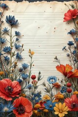 beautiful spring flowers on white paper background