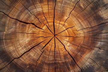 Top view of a tree trunk, highlighting its cross section with all its concentric rings.