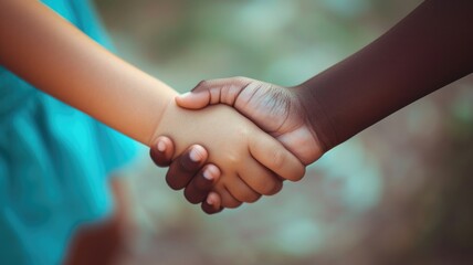 Two hands of diverse skin tones holding each other, symbolizing unity and friendship
