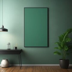 blank frame in Green backdrop with Green wall, in the style of dark gray