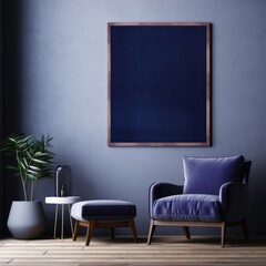 blank frame in Indigo backdrop with Indigo wall, in the style of dark gray