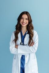 The Essence of Compassionate Care: Confident Female Medical Professional in White Lab Coat, Exuding Warmth and Competence.