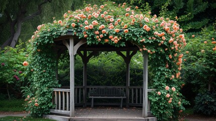 Fototapeta na wymiar A charming gazebo adorned with cascading ivy and delicate roses