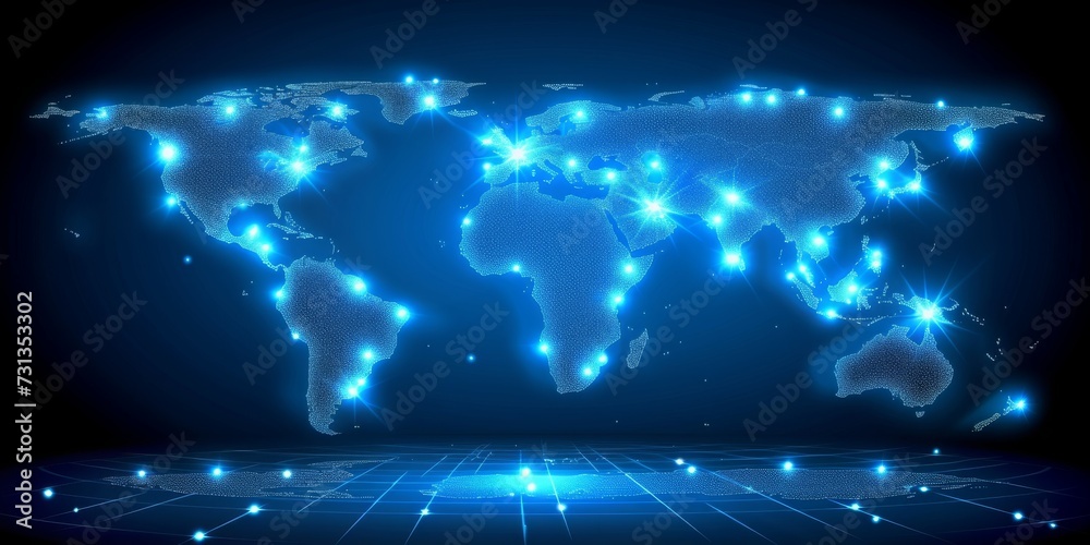 Aufkleber a blue-hued technological world map depicting global connectivity and the digital fabric of data and