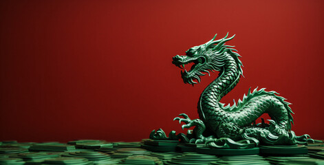 chinese dragon figure on red background
