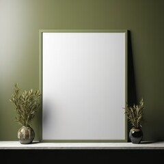 Fototapeta na wymiar blank frame in Olive backdrop with Olive wall