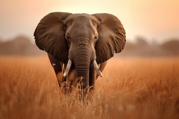 Fototapeta na wymiar Elephant Standing in a Field of Tall Grass