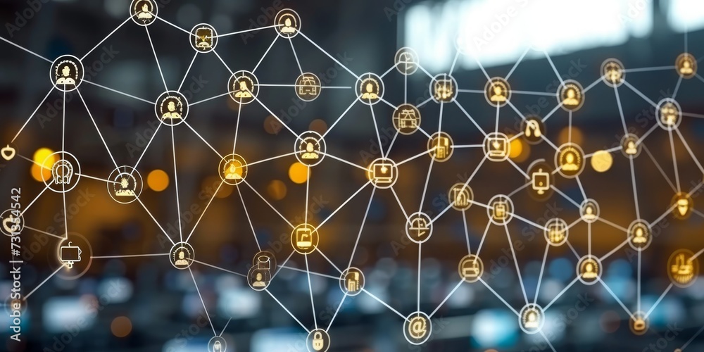 Poster Decentralized Network of Blockchain Technology: An Abstract Representation of Nodes and Connections in Cyberspace, Generative AI