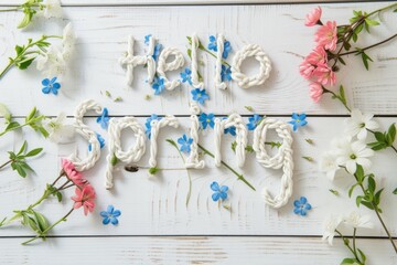 Colorful hello spring text sign 