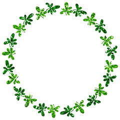 Green Glitter Circle Border Frame with Big Clover Leaf St Patricks Day