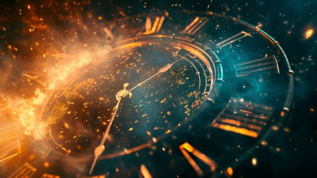 Surreal infinity time spiral in space, antique old clock abstract fractal spiral illustration