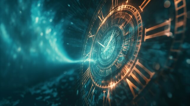 Surreal infinity time spiral in space, antique old clock abstract fractal spiral illustration