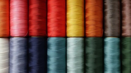 Fototapeta na wymiar Colorful cotton threads on tailor s fabric with vibrant spools for sewing and crafts concept