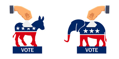Fototapeta premium Republican, democratic vote vote icon. Republican political party vote, symbol of voting in the Democratic election. The US election vector symbolizes Republican, Democrat. Vector illustration eps10