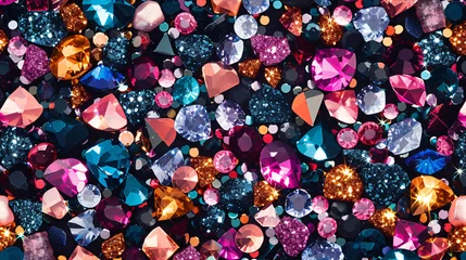 Foto op Plexiglas Sparkling gemstones in various colors create a dazzling and opulent seamless pattern, perfect for adding a touch of luxury to any project. The scattered arrangement adds a sense of whimsy an © Nijat
