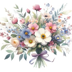Watercolour floral bouquet of flowers on white background for wedding stationary invitations, greetings, wallpapers, fashion, prints