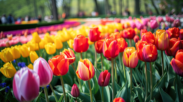 Springtime Bloom in Vibrant Tulip Garden
