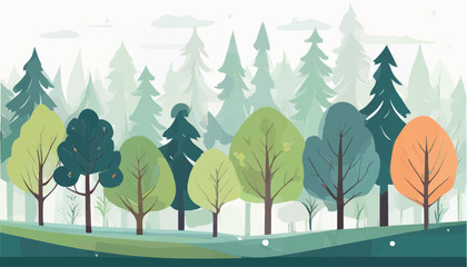 forest scene with various forest trees.
