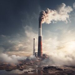 Industrial pollution smog from the factory chimney