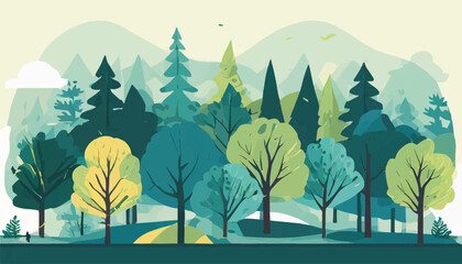 forest scene with various forest trees.