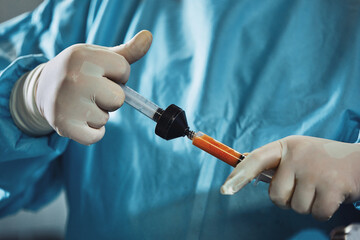 Set of operations for fat transplantation. separation of fat before transplantation. Plastic...