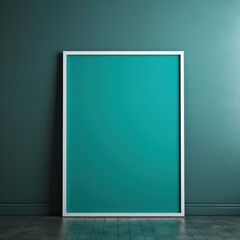 blank frame in Turquoise backdrop with Turquoise wall, in the style of dark gray