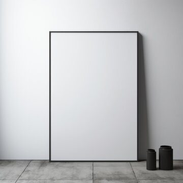 blank frame in White backdrop with White wall, in the style of dark gray