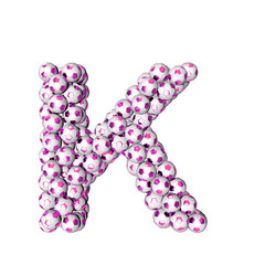 Symbol made from purple soccer balls. letter k