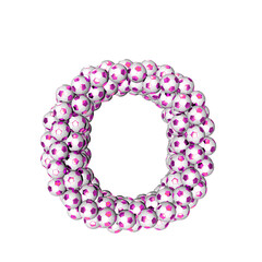 Symbol made from purple soccer balls. letter o