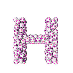 Symbol made from purple soccer balls. letter h