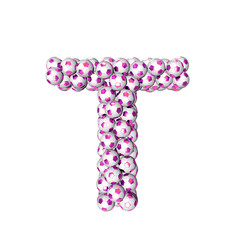 Symbol made from purple soccer balls. letter t
