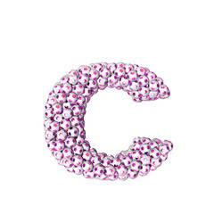 Symbol made from purple soccer balls. letter c