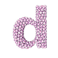 Symbol made from purple soccer balls. letter d