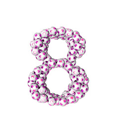 Symbol made from purple soccer balls. number 8