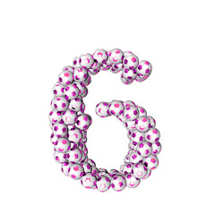 Symbol made from purple soccer balls. number 6
