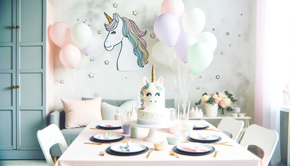 Whimsical Unicorn-Themed Birthday Celebration Table