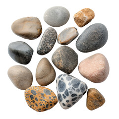 Fototapeta na wymiar Set of different common river stones over isolated transparent background