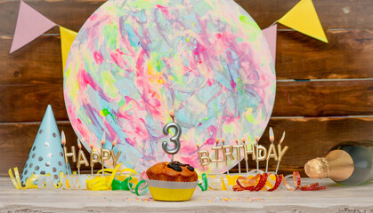 Date of Birth  3. Happy birthday candles. Pie with burning candles. Congratulation postcard....