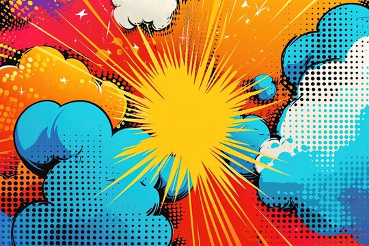 Fototapeta Colorful backgorund with pop art style with comic bubbles and dots