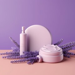 Obraz na płótnie Canvas Lavender Skin Care Products Display
