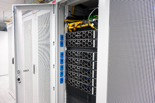 Dell servers in a cabinet at a data centre