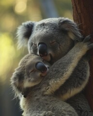 koala in a tree, cuddling, hugging, love