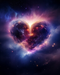 beautiful heart space wide-angle cosmic view of a nebula with dark hues ranging from deep blues to deep purples