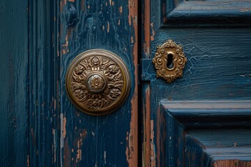 Close-Up of Door Handle on Blue Door